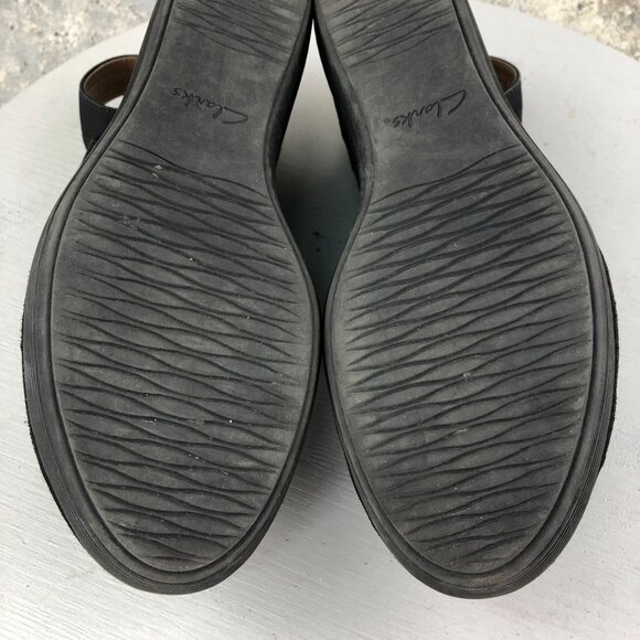 Clarks Women's Size 9.5M Reely Juno Black Leather 3 Strap Wedge Heel Sandals - Picture 13 of 16